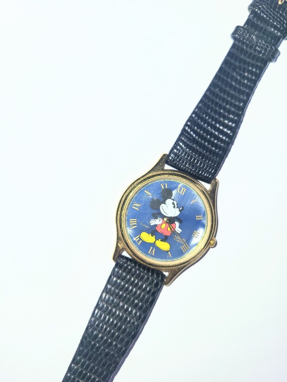 1990's Vintage Disney Mickey Mouse Lorus Watch Iridescent Blue Pearl Disneyana